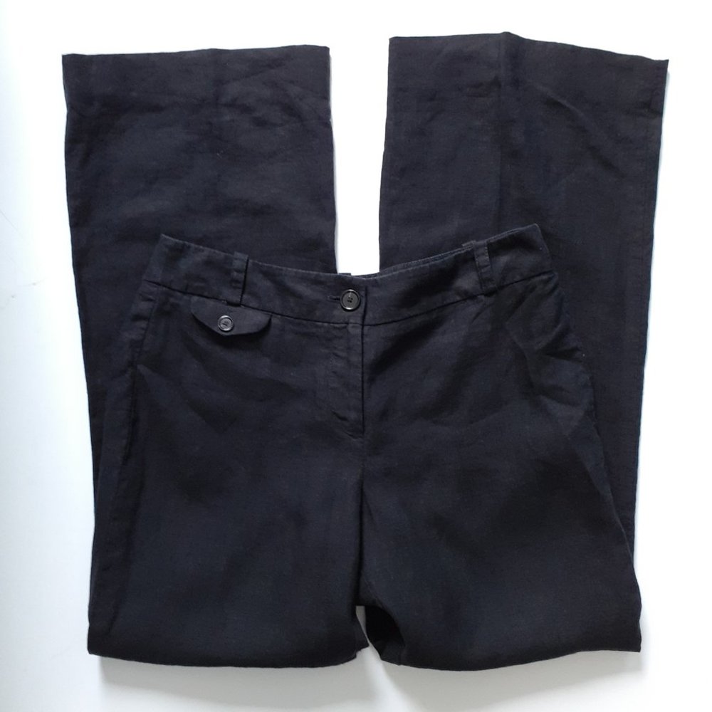 LOFT Curvy Julie Button Pocket Linen Trouser Pants in Black Size 4